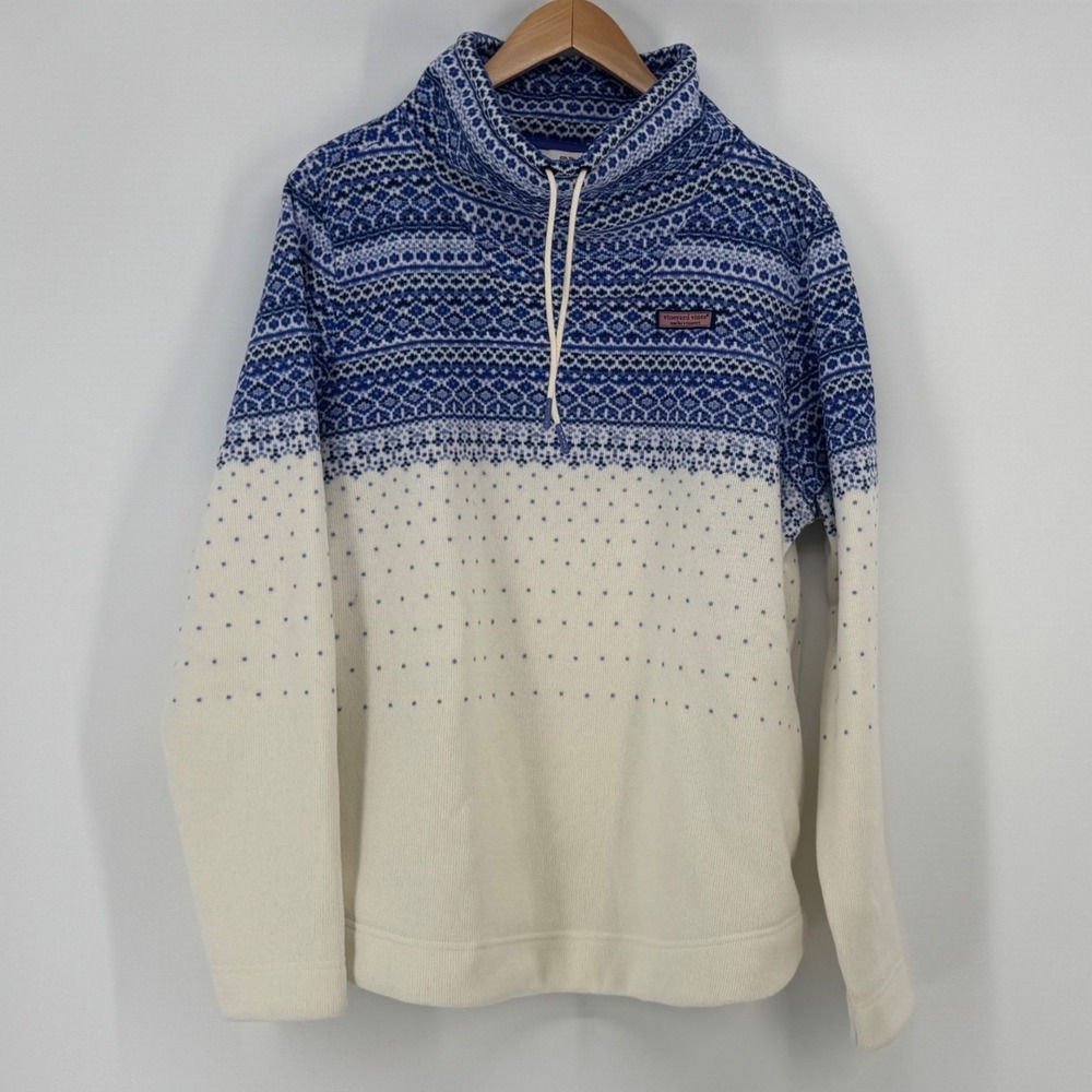 Vineyard Vines Fair Isle Shep Shirt Women's XL Blue White Fleece Pullover